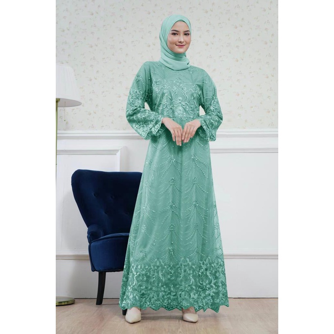 Gamis Kiara Pesta Mewah Elegant Baju Kondangaan Brukat Maxi Gamis Brokat