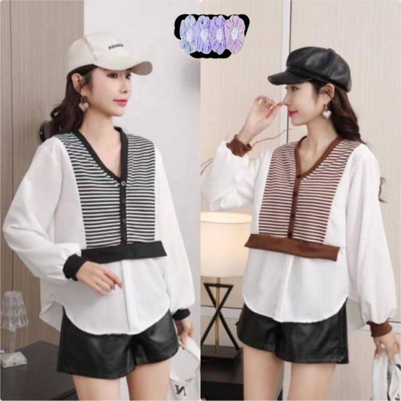 BLOUSE SALUR BAHAN KATUN KOMBI KAOS IMPORT