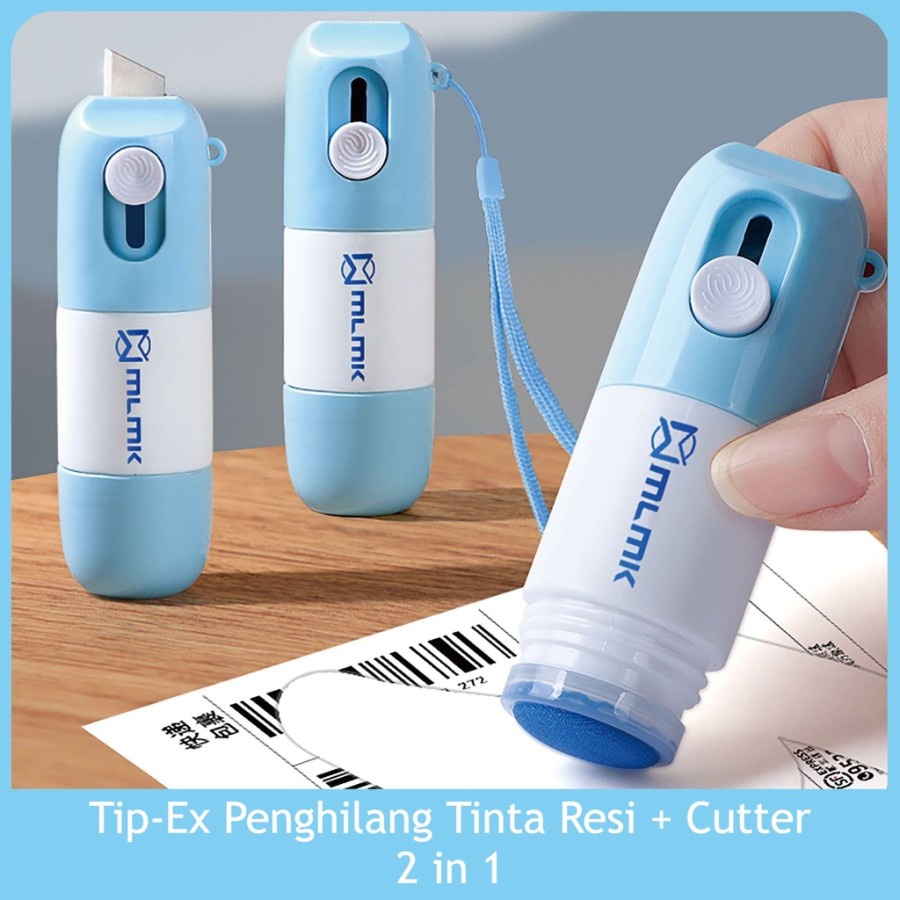 TIP-EX PENGHILANG INFORMASI RESI + CUTTER MINI 2 IN 1 PEMBUKA PAKET