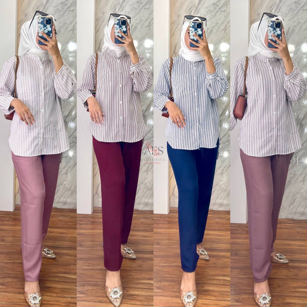 ONE SET CANDY SALUR WANITA ATASAN KEMEJA KERAH SYANGHAI FULL KANCING