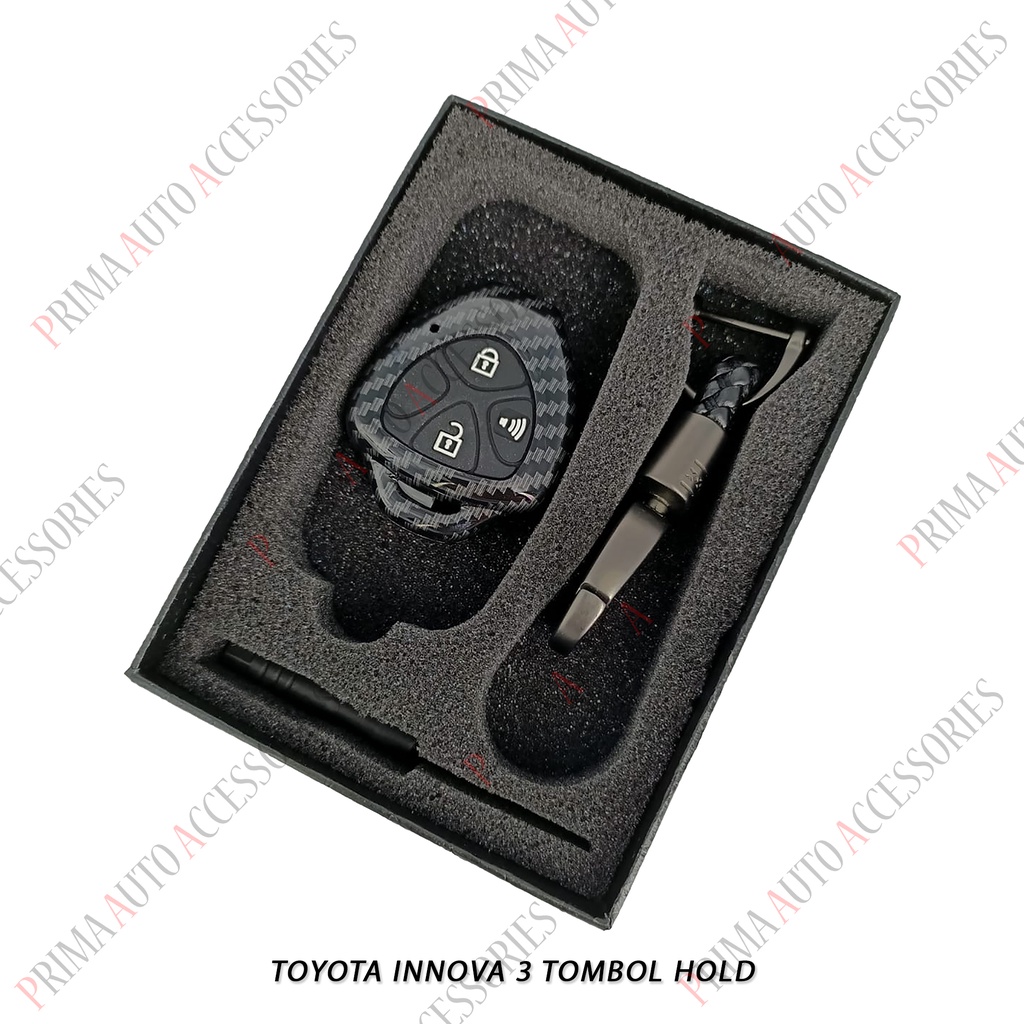 Casing Kunci Remote Mobil Carbon Fiber - Toyota Innova 3 Tombol Hold