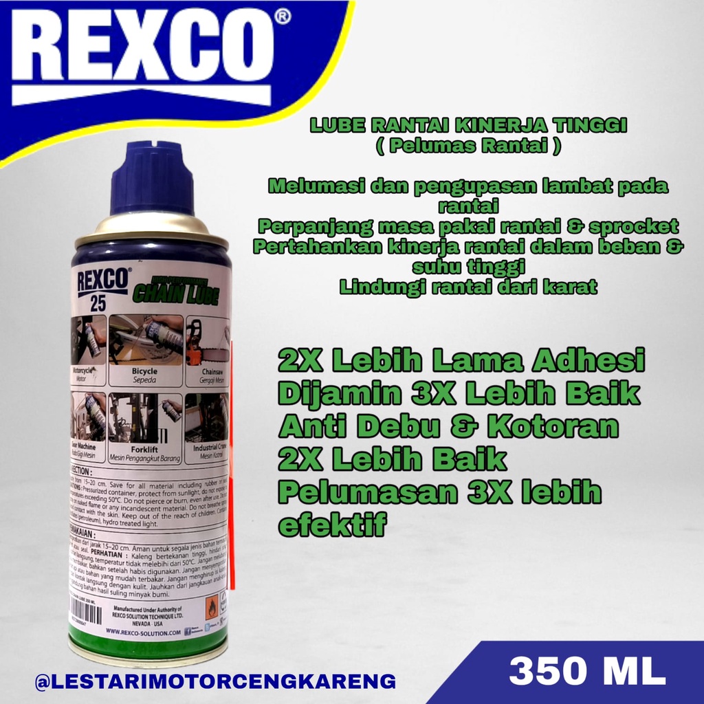 PELUMAS RANTAI HIGH PERFOMANCE CHAIN LUBE REXCO 25 350ML