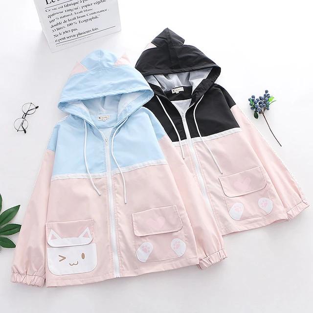 JAKET ZIPER POCKET WANITA SAKU LUCU KARAKTER KUCING