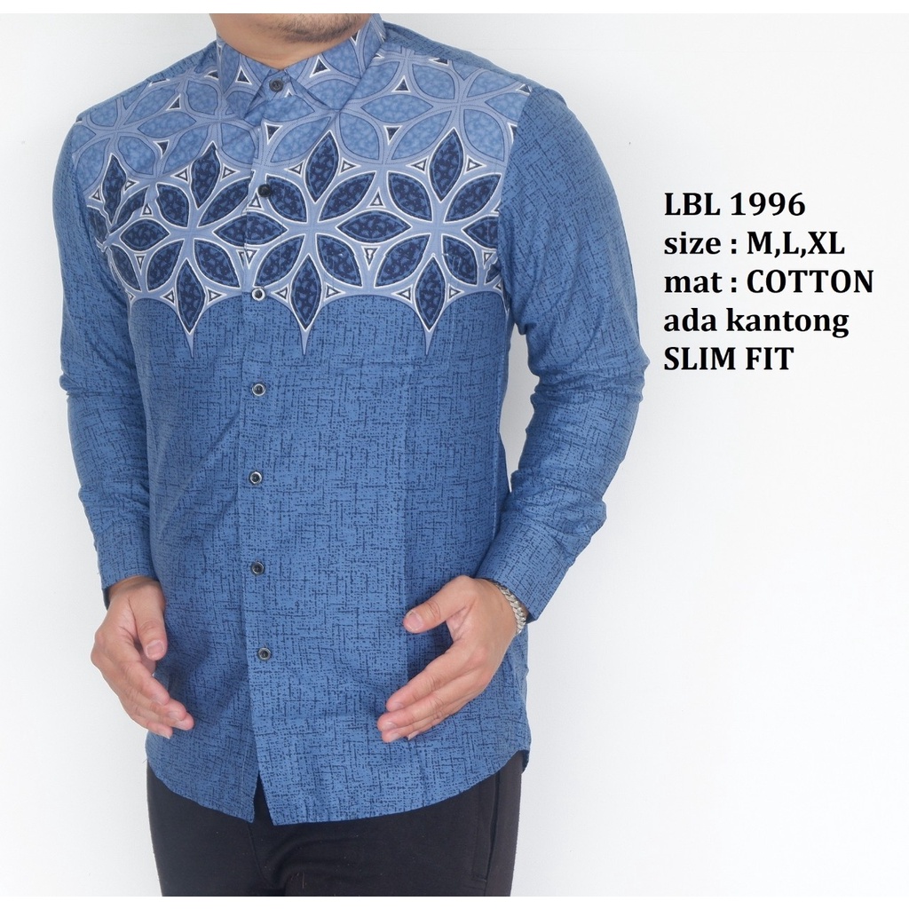 Baju Batik Pria Slimfit Kemeja Lengan Panjang Hem Slim Fit LBL 1996