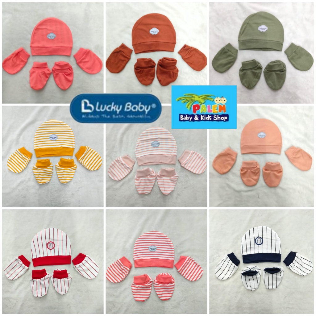 Topi Set Baby Lucky New Born (Sarung Tangan &amp; Kaki) 1pcs