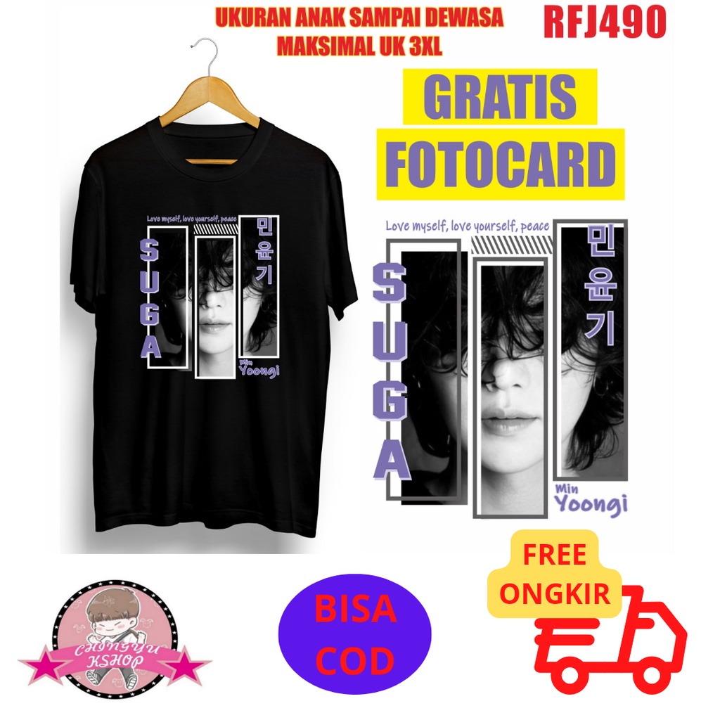 (RFJ490) FREE PHOTOCARD BAJU KAOS BTS MIN YOONGI SUGA
