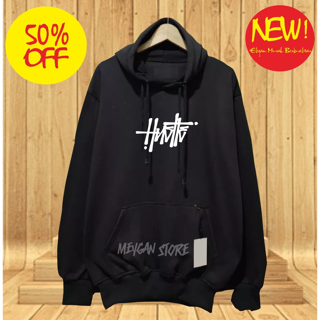 Hoodie Cowo Simple Pria HUSTLE Sweater Cowok Tebal Distro Premium Hodie Anak Remaja Kekinian Meygan Store