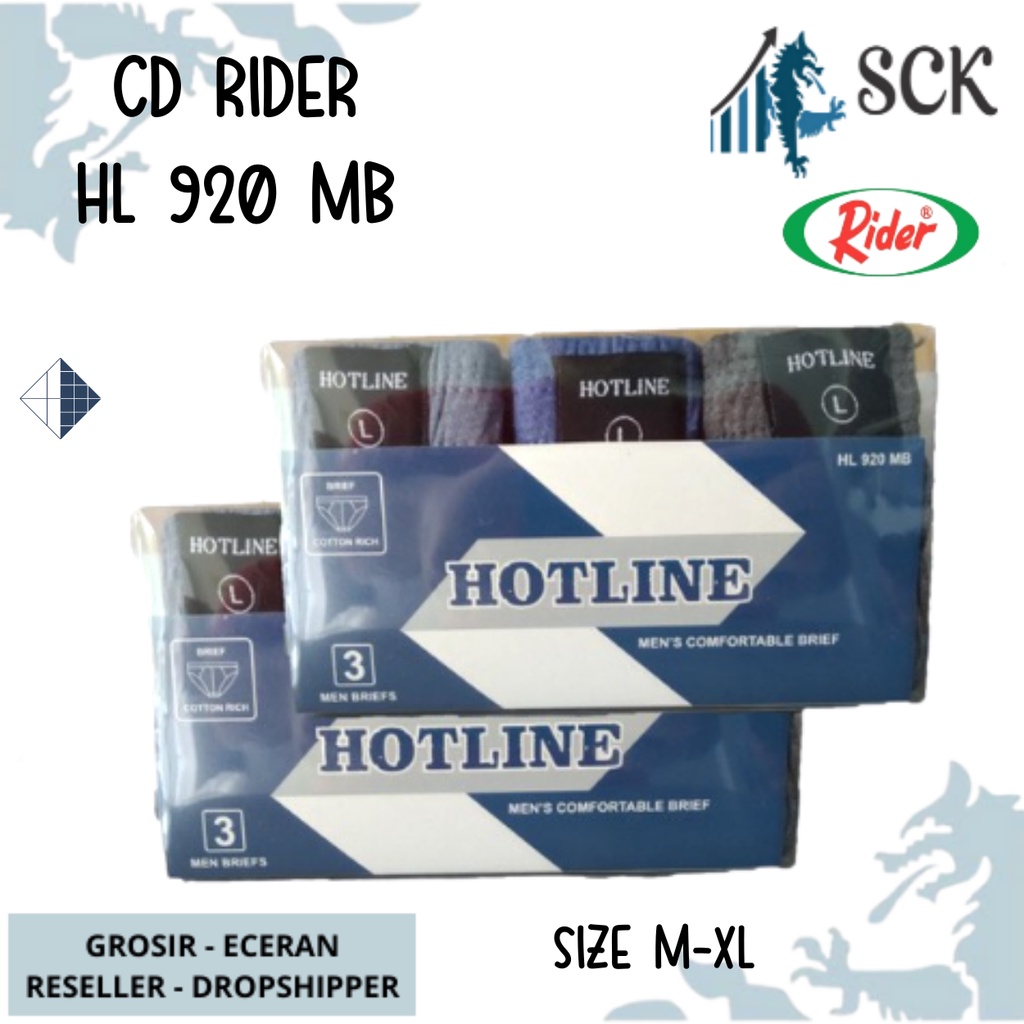 [ISI 3] Celana Dalam Pria HOTLINE 920 Karet by RIDER TERMURAH TERBARU Brief  M-XL / CD Olahraga R920 / Pakaian Dalam Cowok - sckmenwear GROSIR