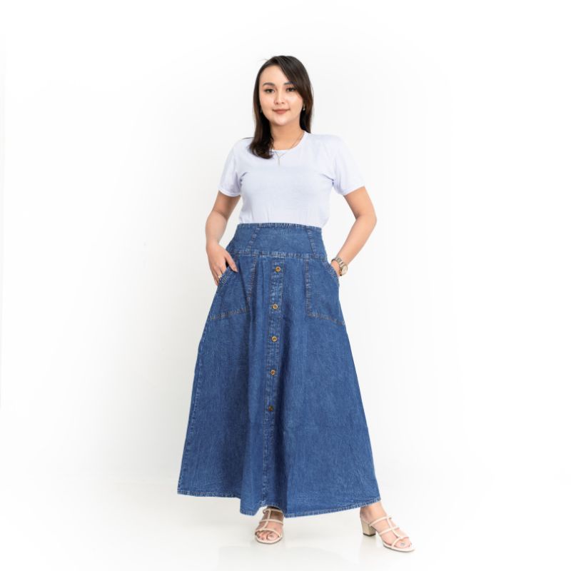 LARAS - Rok Denim Dewasa, Panjang, Jeans Payung