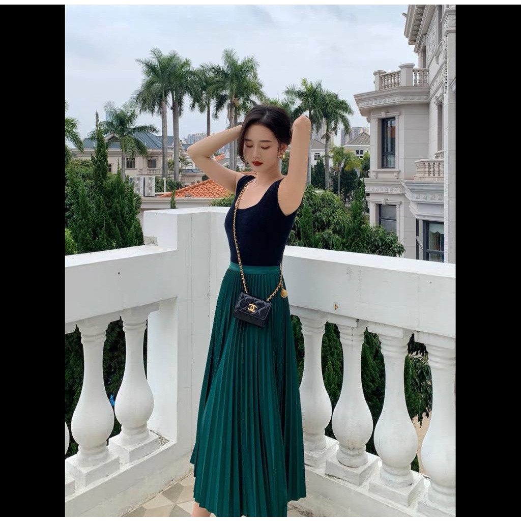 Cherry_KD03 Rok plisket pocket wanita / rok panjang wanita / rok wanita korean style