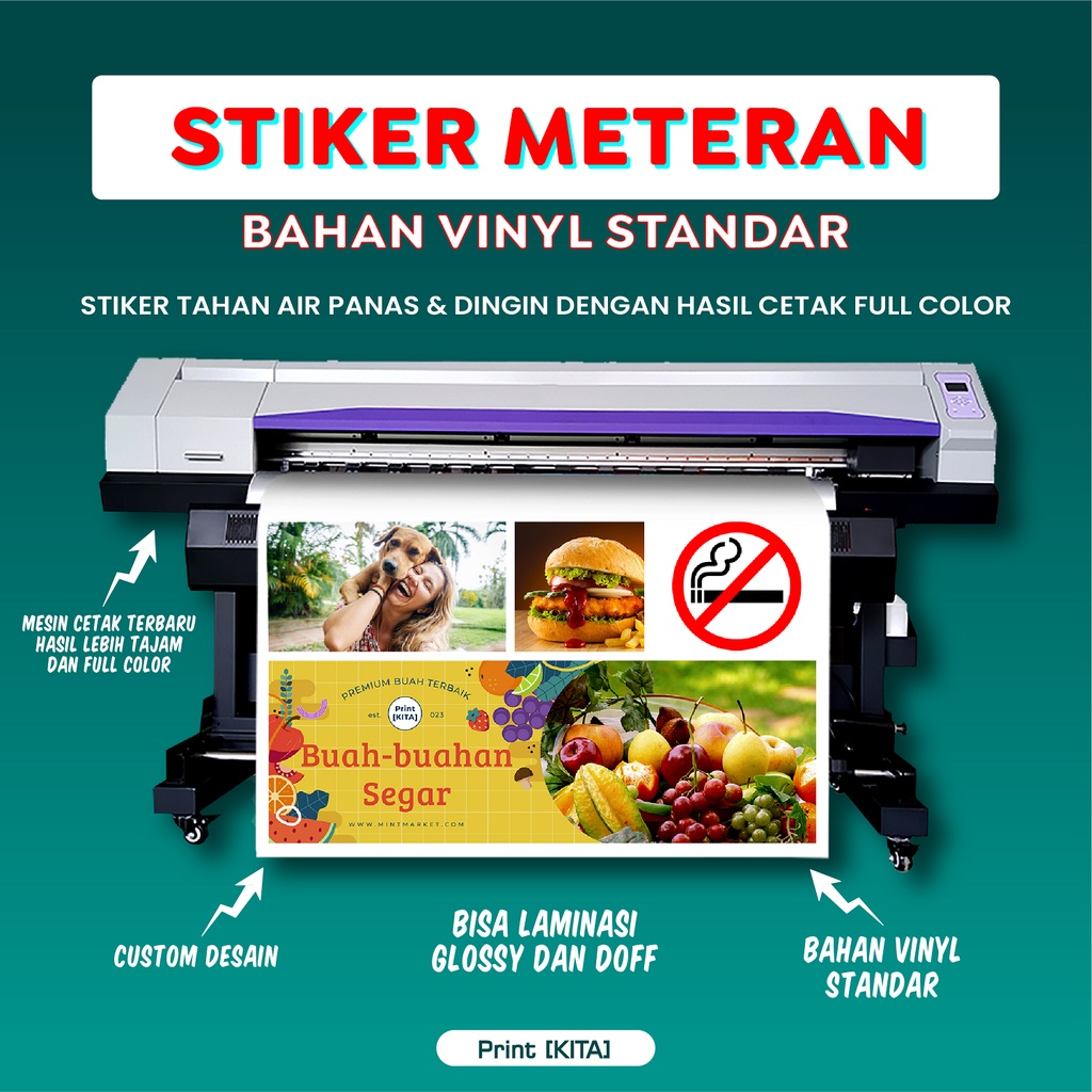 Cetak Stiker Meteran Bahan VINYL Standar Tahan Air Panas & Dingin