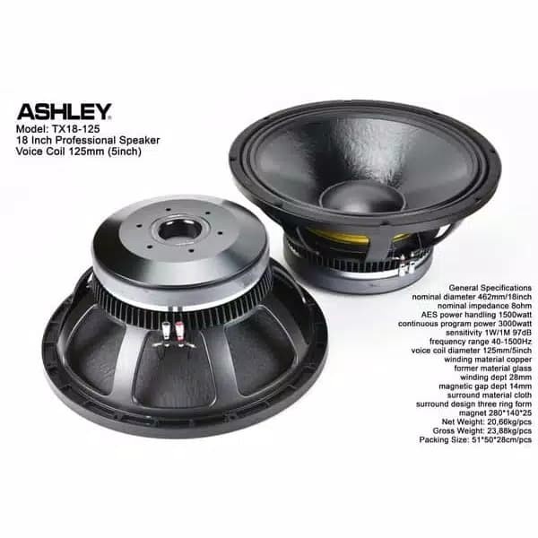 Speaker komponen component Woofer Ashley TX 18 125  18 Inch Original