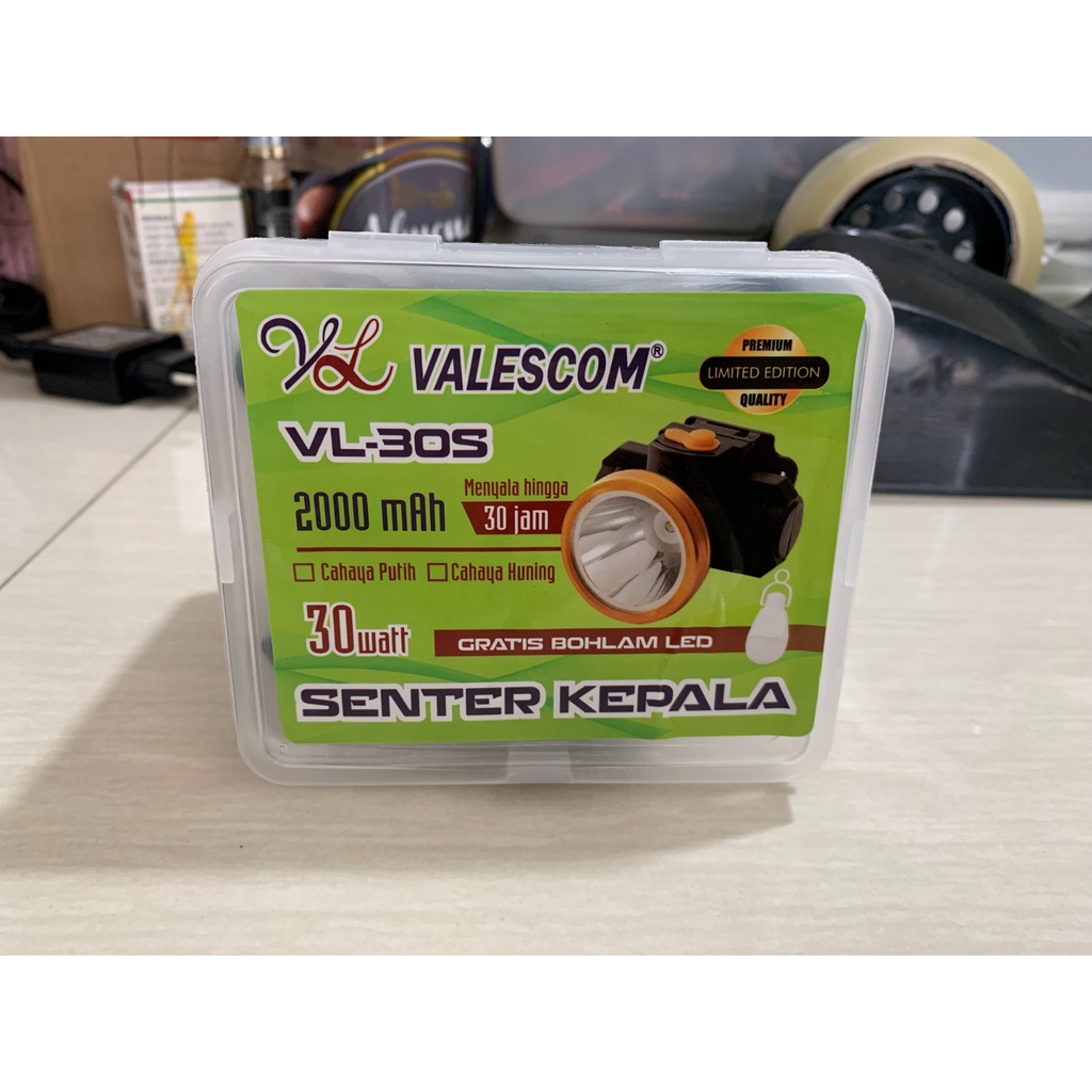 Senter Kepala 30 Watt Plus Bohlam Valescom VL-30S - Putih Headlamp Senter Kepala Led MURAH DAN BERKUALITAS