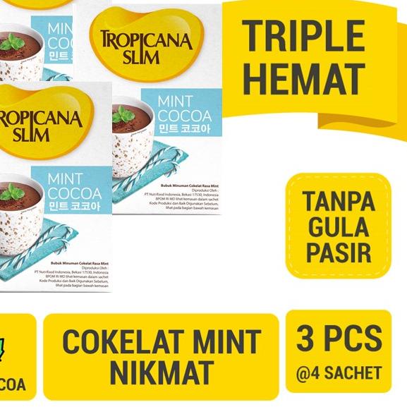 

✷ Triple Pack Tropicana Slim Mint Cocoa (4 Sch)- Minuman Cokelat Mint Nikmat Tanpa Gula Pasir ☏