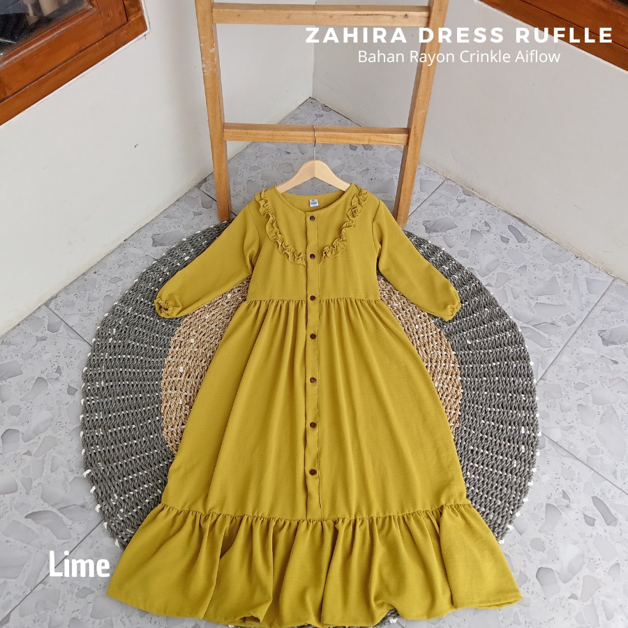 Gamis Zahira Ruffle Dress usia 3 - 6Tahun Bahan Rayon Crinkle Airflow//Gamis anak polos//gamis terlaris//termurah