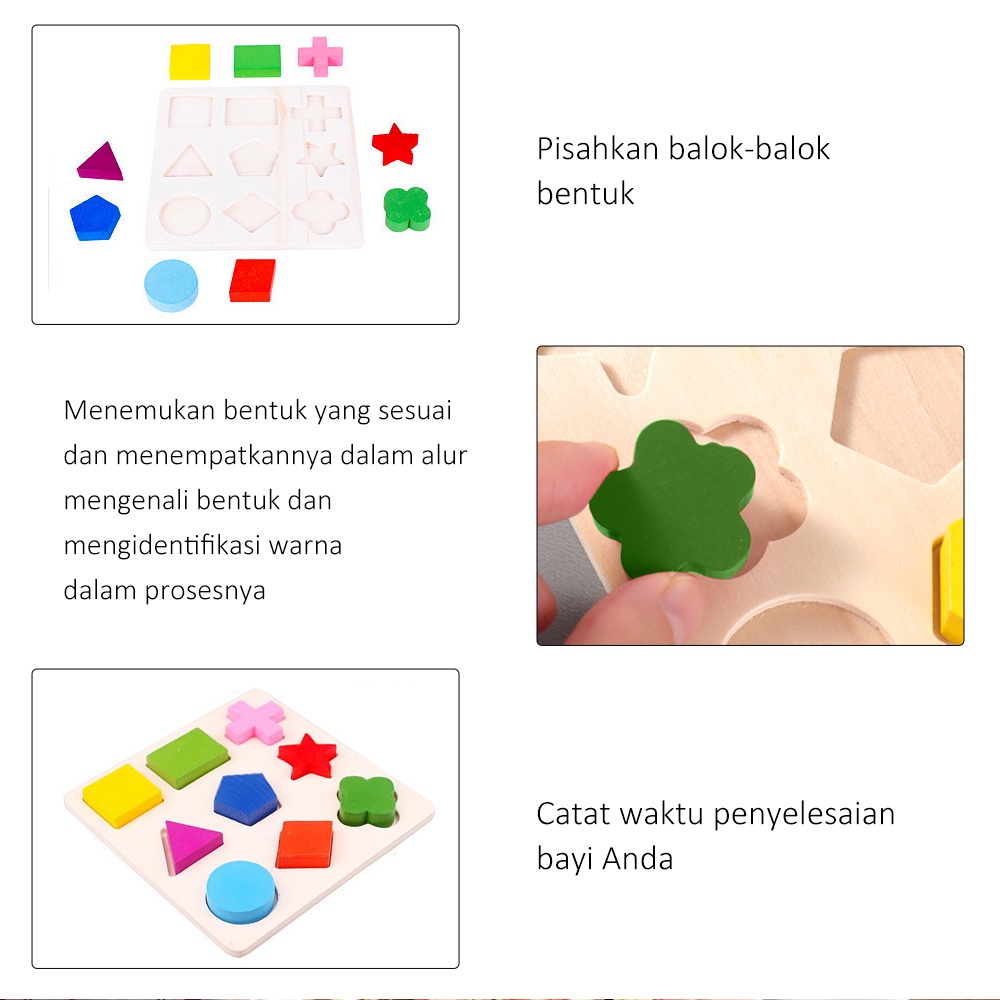 LAKOE Puzzle kayu edukasi anak Jigsaw Puzzle geometri wooden toys