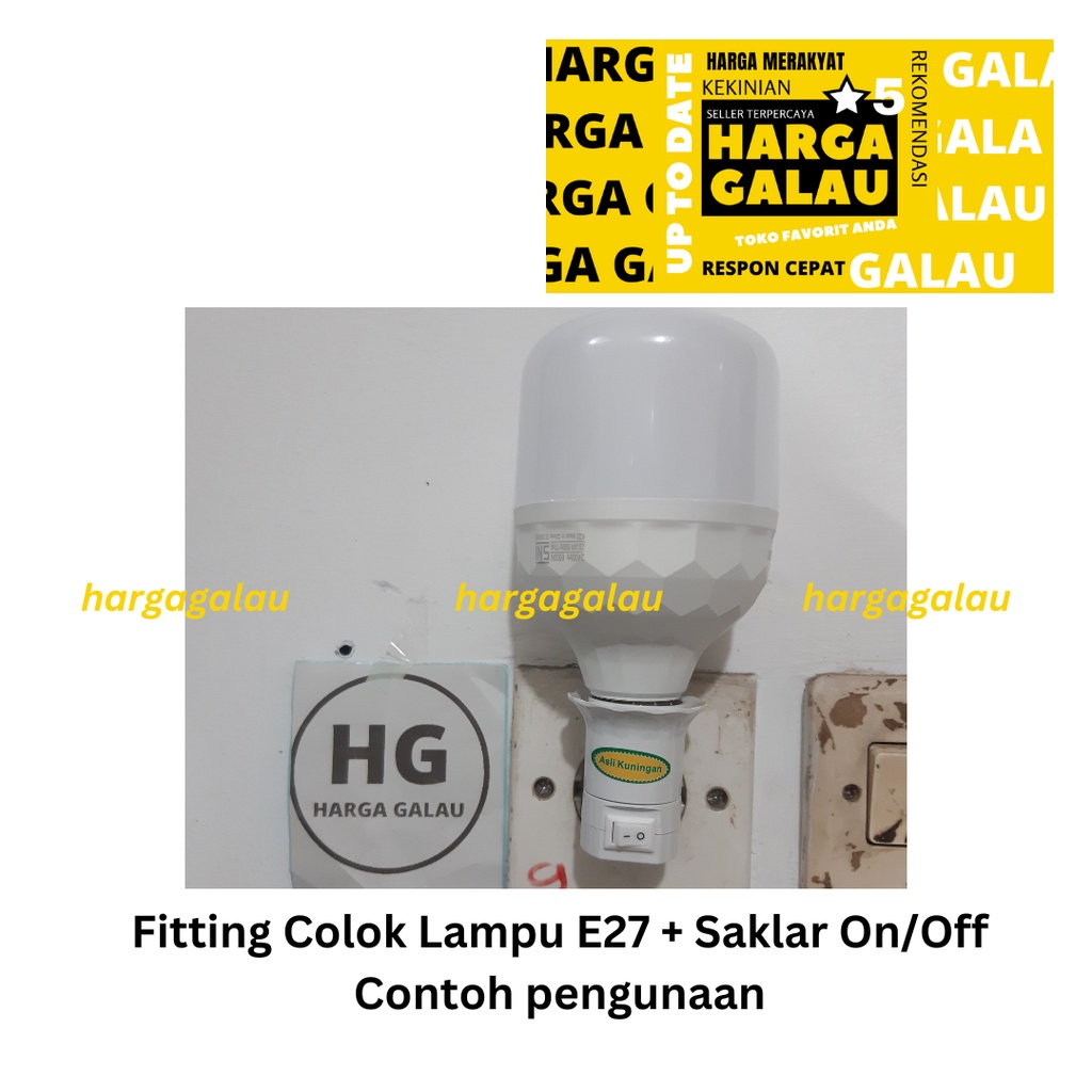 Fitting Colok Lampu E27 SNI + Saklar OnOff Model L Putih Socket e 27 Asli Kuningan Berkwalitas