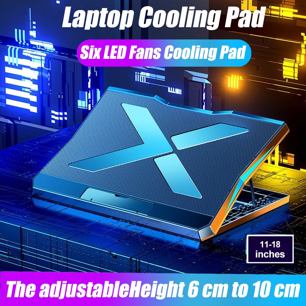 Laptop Cooling Pad/ Cooling Pad Laptop Enam Kipas Angin Dua USB Kecepatan Angin Dapat Disesuaikan 12-18 Inch