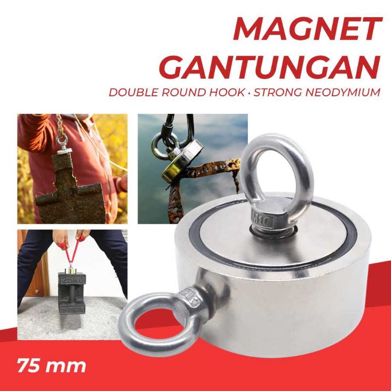 HYSAMTA Magnet Gantungan Double Round Hook Strong Neodymium 75mm - D75