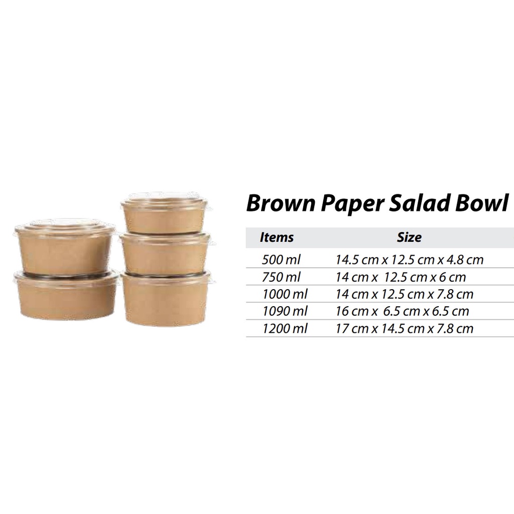 PAPER BOWL KRAFT / BROWN SALAD BOWL + LID ISI 10 PCS