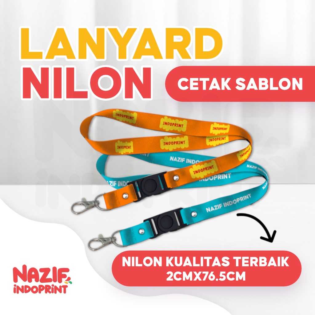 

[SABLON, SATUAN] Lanyard Nilon 2 cm Sablon 1 Sisi Tulisan Custom / Tali ID Card Nilon 2 cm Sablon