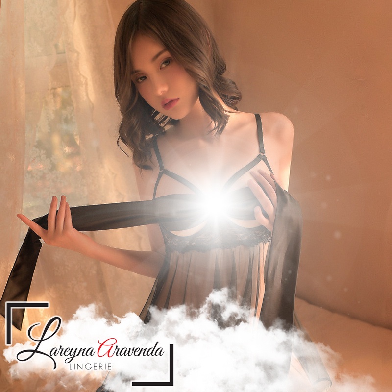 Lingerie Lareyna Aravenda Set Gaun Malam + G String Model Midnight Gift Gown LG040(U7Y5) Lingerie Se