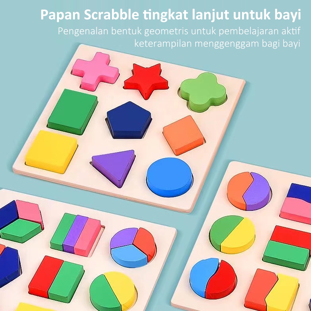 LAKOE Puzzle kayu edukasi anak Jigsaw Puzzle geometri wooden toys