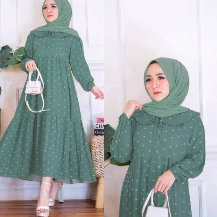 STOK TERBARU MIDI DRESS POLKA / DRESS MIDI RAYON POLKA / KANIA MIDI DRESS