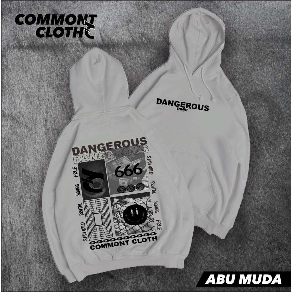 HOODIE DISTRO PRIA Commont Cloth Dangrous Hitam - Hoodie Jumper Commont Clot DANGROUS Unisex ALL SIZE