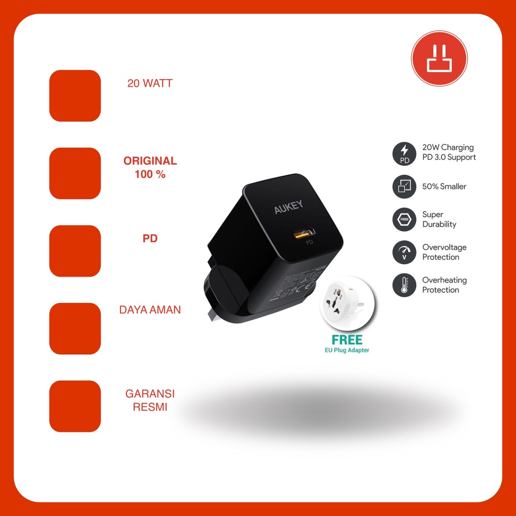 Charger Aukey PD 20Watt USBC PA-Y20S