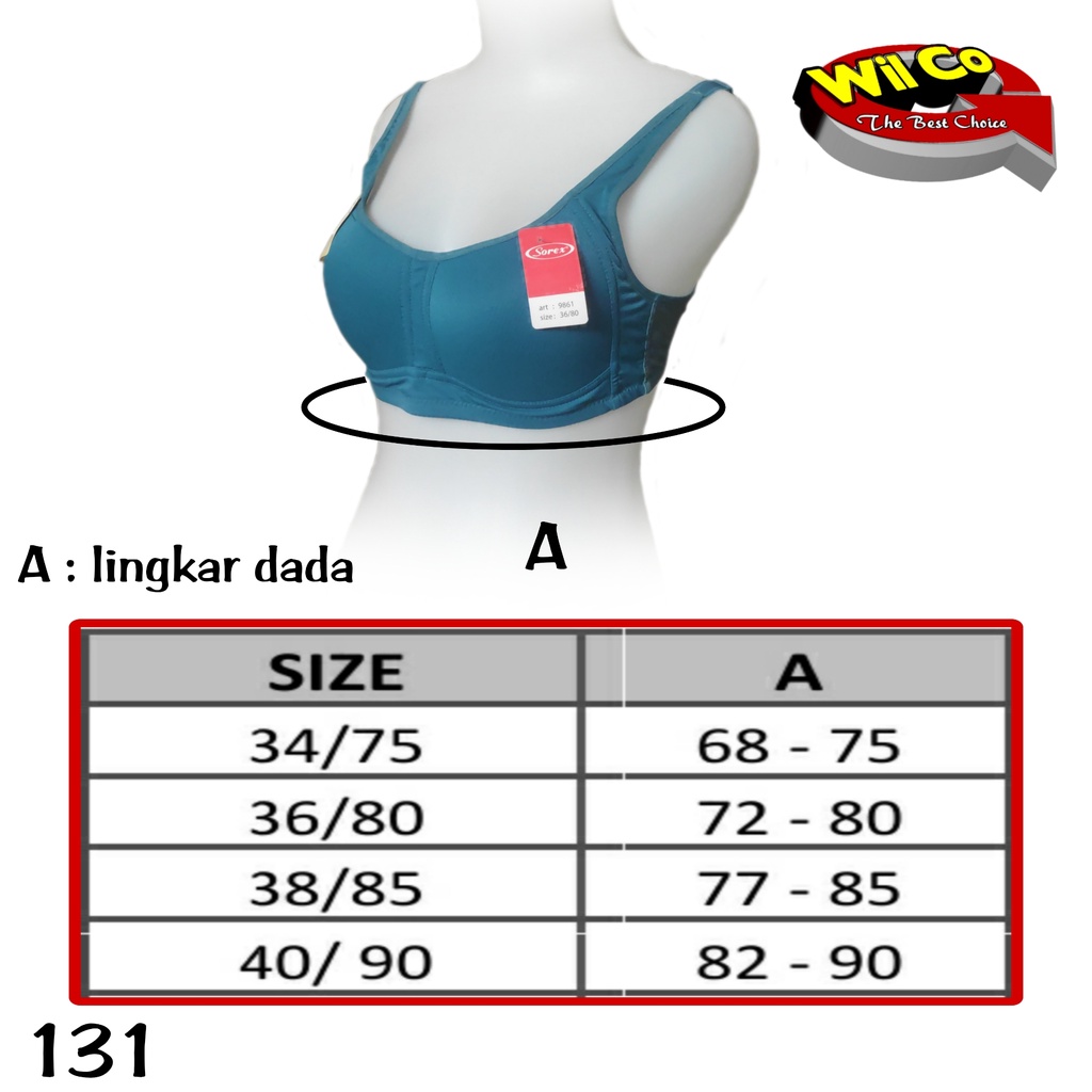 K131 - BRA/BH WANITA SOREX TANPA KAWAT BUSA TIPIS TIGA PENGAT SIZE 34 - 40