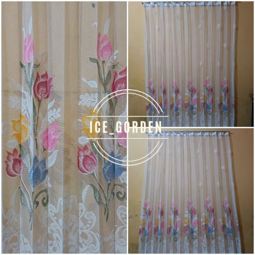 Gorden vitrase polos vitrase motif bunga tulip dalaman gorden