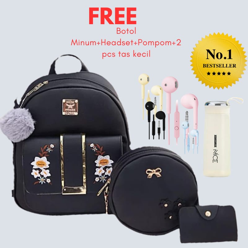 TASMURAH30_Tas Ransel Golden flower 3 in 1 Ala Korea Tas Anak Sekolah