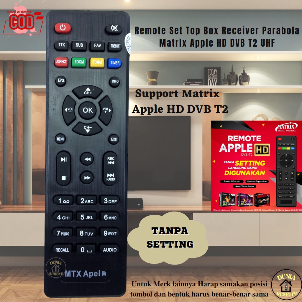 Remot / Remot Set Top Box DVB T2 Matrix Apple HD MERAH tanpa setting