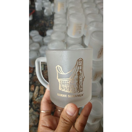 souvenir gelas gagang dof+sablon/souvenir gelas kopi dof/souvenir gelas doff/souvenir gelas gagang s