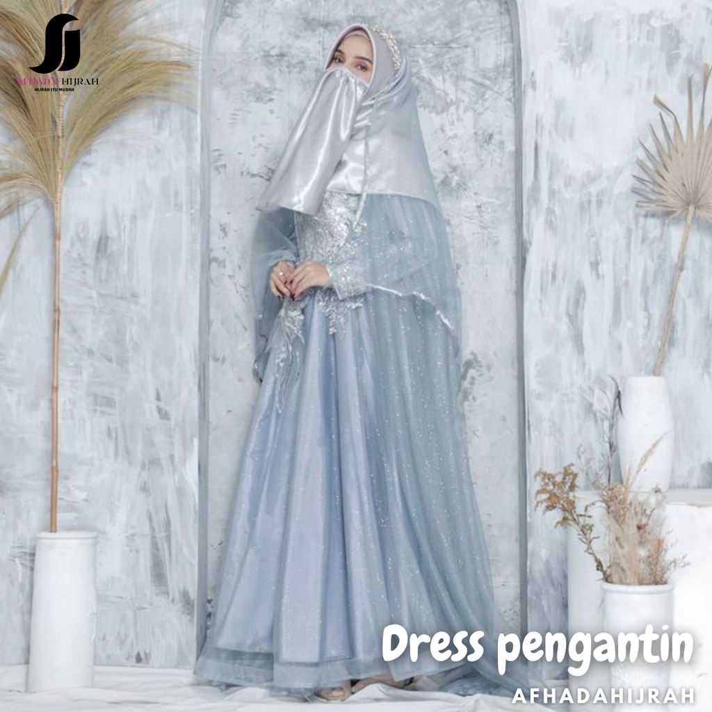 Afhadahijrah - Gaun pengantin dress pesta syari formal deep silver terbaru baju hijab free cadar