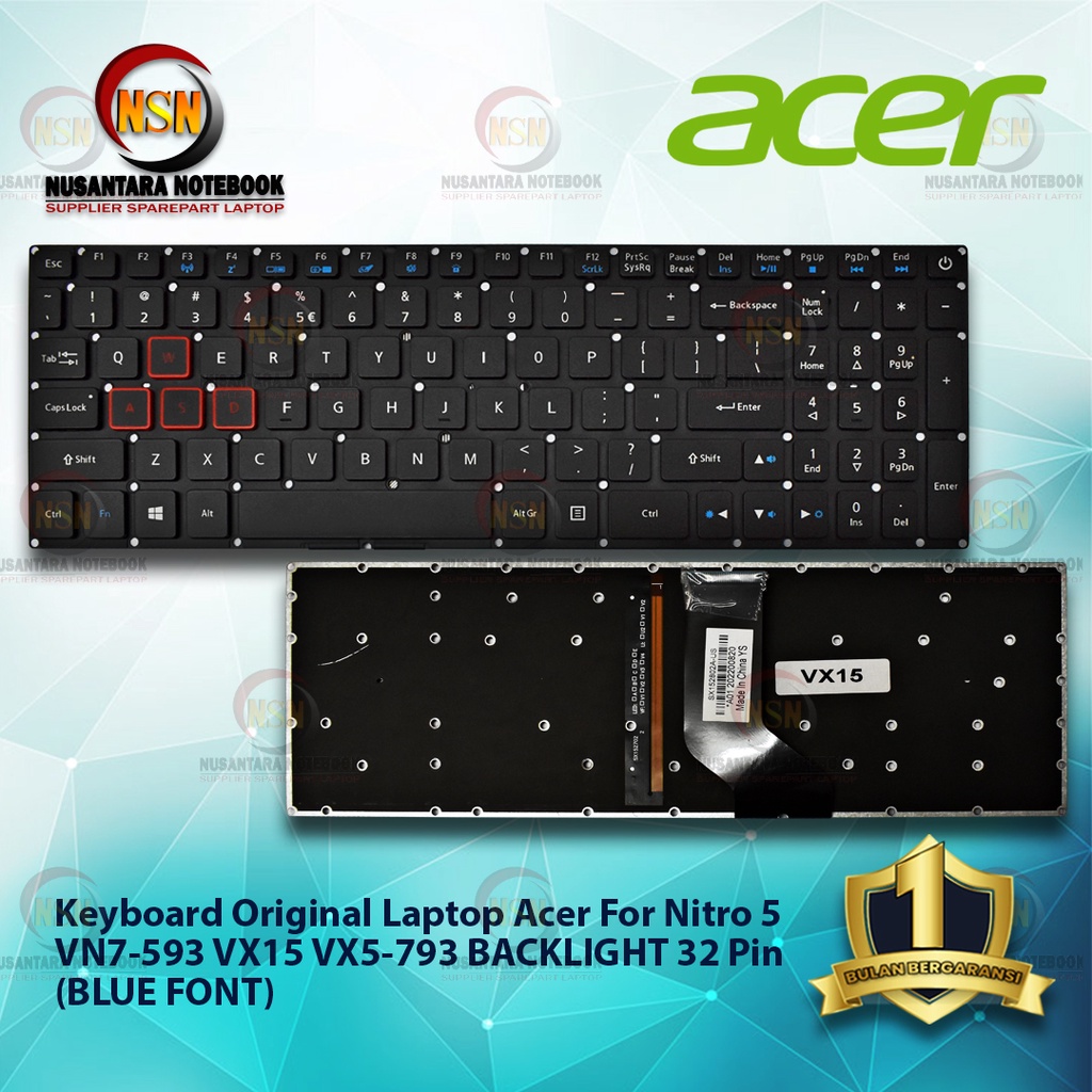 Keyboard Original Laptop Acer Nitro 5 VN7-593 VX15 BLUE FONT Backlight