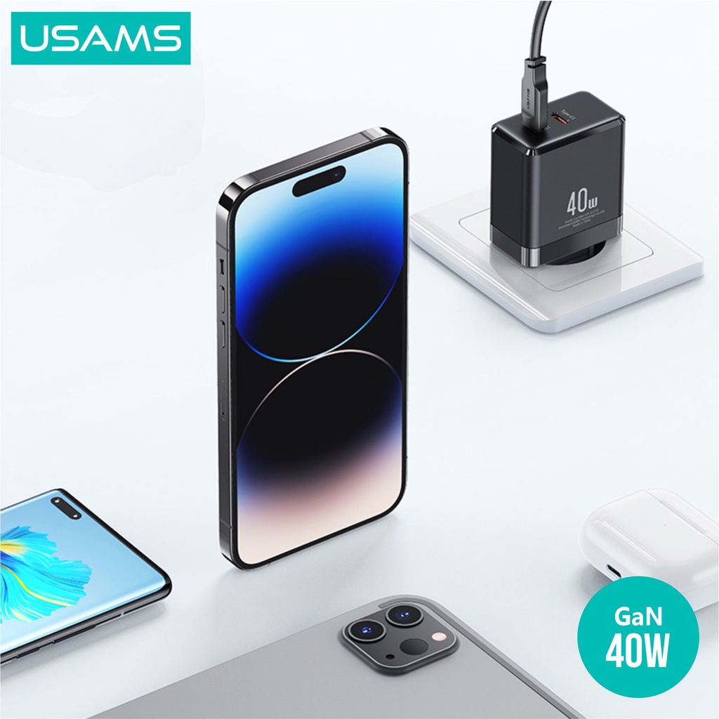 USAMS T54 Adaptor Kepala Fast Charger GaN Dual Type C 40W