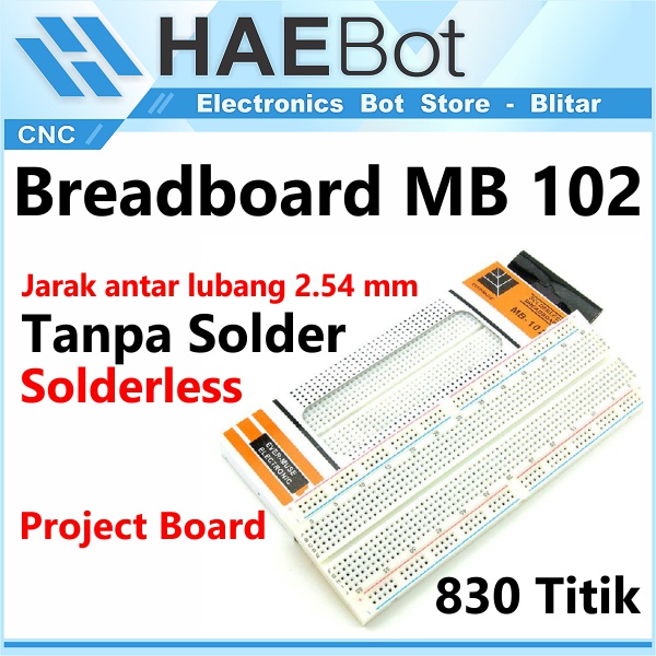 [HAEBOT] Breadboard MB102 830 Tie Lubang ProjectBoard Pcb Solderless Bread Board Papan Percobaan Rangkaian Sirkuit Elektronika Arduino MB 102 Project