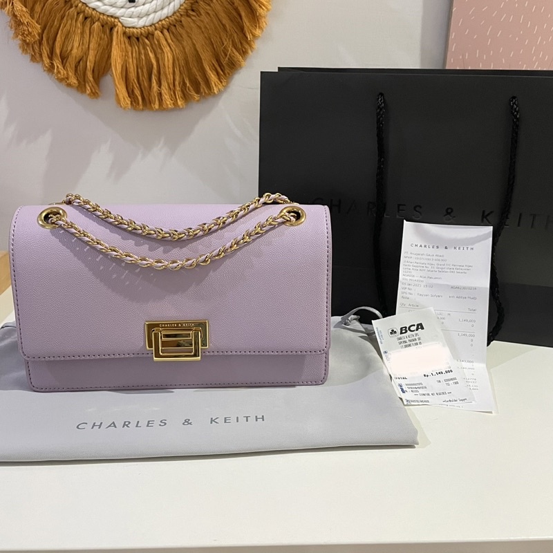 Preloved Charles & Keith Tas CK Shoulder Bag Wanita Authentic Original Lilac