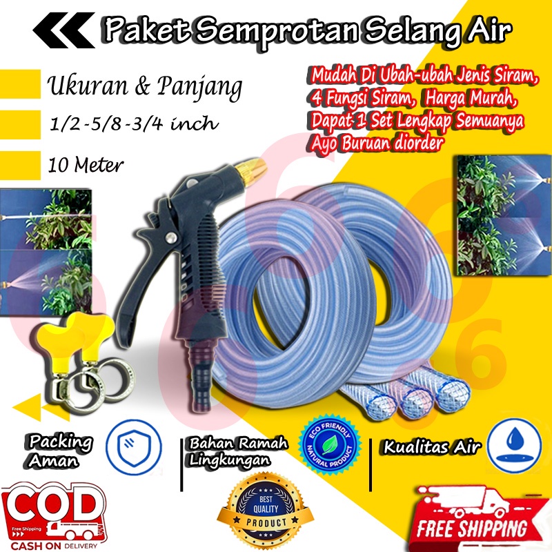 PROMO SEPAKET SELANG SEMPROTAN AIR 1 ROL 10 METER 1/2 5/8 3/4 INCH SERAT BENANG JET SPRAY TAMAN KEBUN MURAH