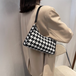 Houndstooth Pattern Baguette Bag Single Shoulder Bag 10075