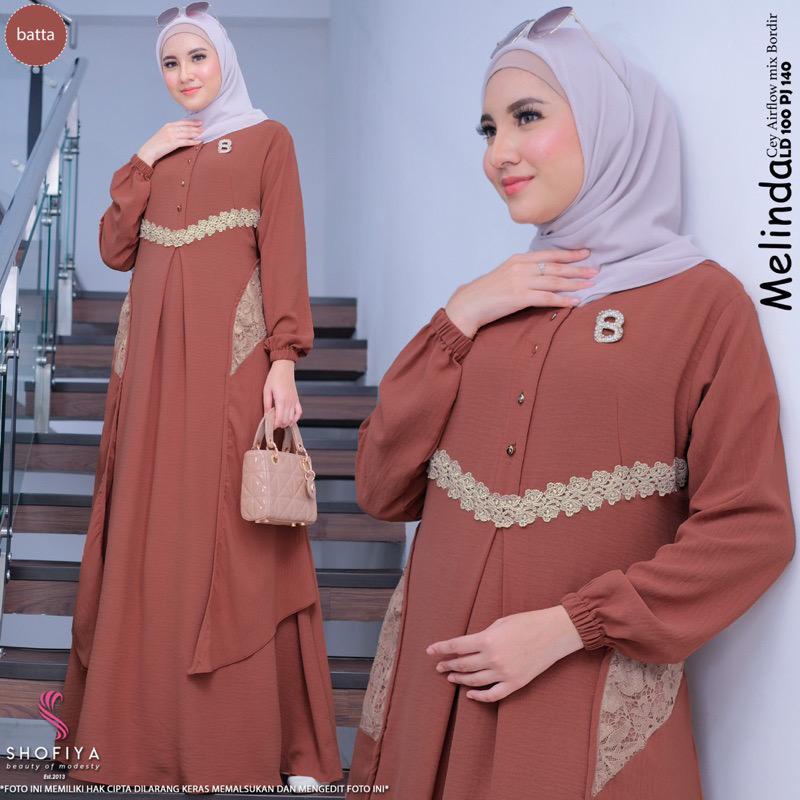 Gamis Terbaru Melda Maxy Dress Brukat Baju Kondangan Wanita Kekinian Melinda Dress Ori Shofiya Crinkle AirFlow Gaun Pesta Muslimah