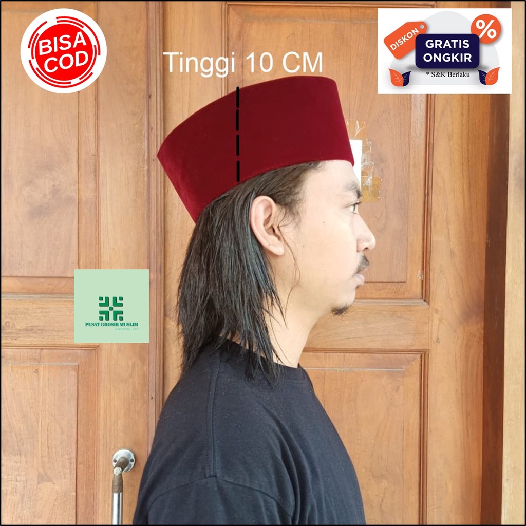 Grosir Songkok Syiar Merah Ac Full AC / Songkok Dewasa Bahan Bludru Peugeon Tinggi 8, 9, 10 Cm