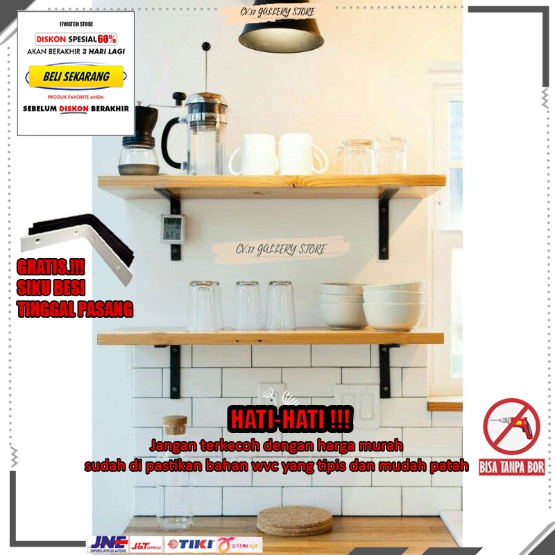 Papan Rak Ambalan Lebar 30CM Plus plat Besi Hambalan Tempat penyimpanan Pajangan Dinding Kayu Tanaman Hias Bunga Buku Kosmetik make up Kopi Bumbu Dapur Perlengkapan Dekoras Rumah Dingding Tembok Tempel Ruang Tamu Kamar Tidur Cowok Rumah Minimalis leb30c