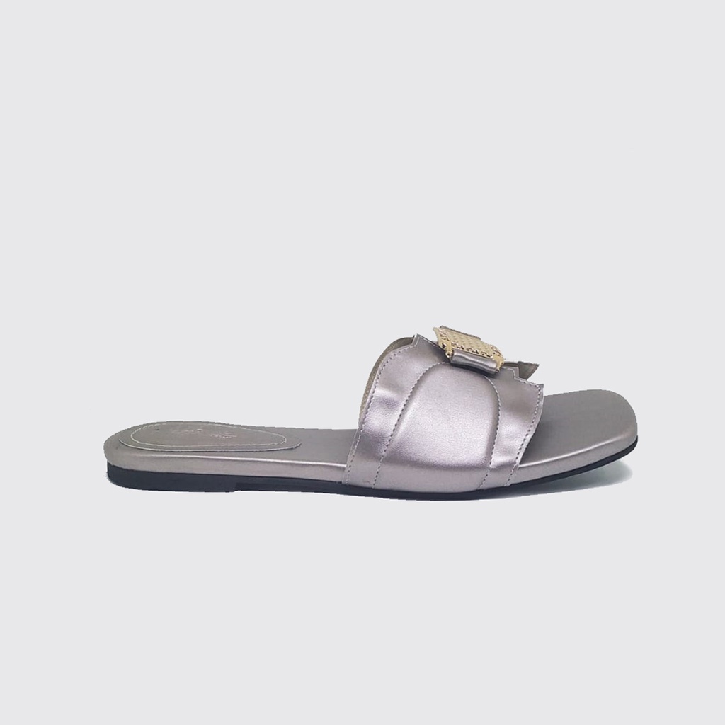 Sandal Wanita Flat Teplek Big Size 40-45 Sendal Flat Cantik Unik Ukuran Besar-Jumbo Pink Abu-abu