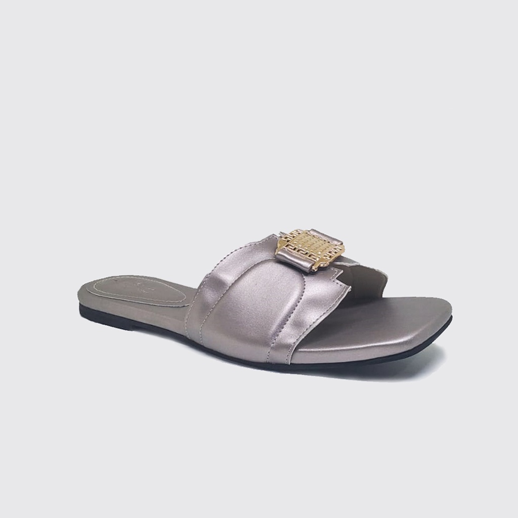 Sandal Wanita Flat Teplek Big Size 40-45 Sendal Flat Cantik Unik Ukuran Besar-Jumbo Pink Abu-abu