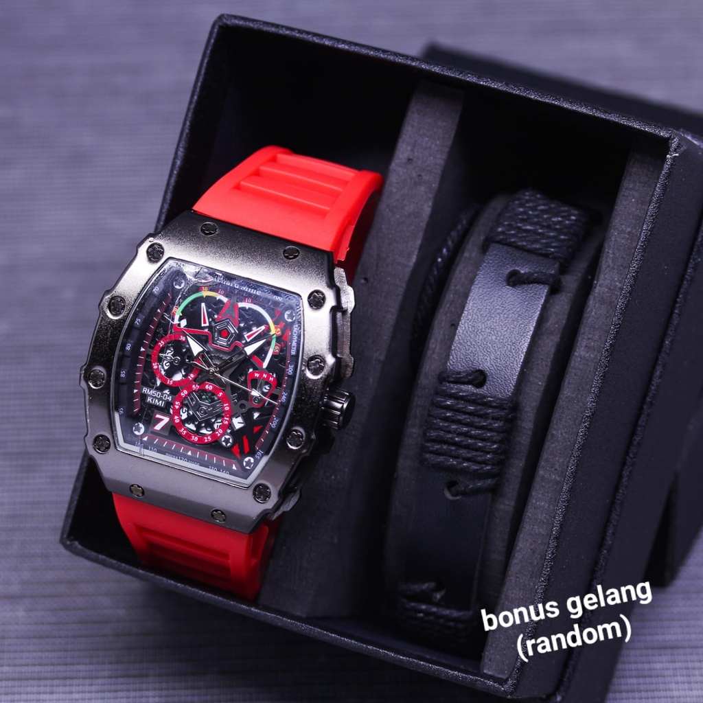 BEST SELLER JAM TANGAN PRIA RM W100 TALI RUBBER ANALOG DM 4.5CM FREE GELANG RANDOM BOX BATERAI CADANGAN || JAM TANGAN FASHION PRIA JAM TANGAN COWOK MURAH