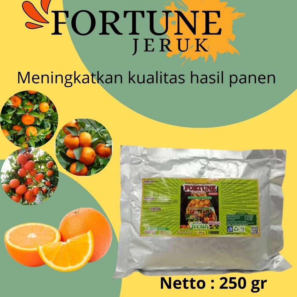Pupuk Padat Jeruk, FORTUNE PADAT JERUK 250 GR, Pelebat Jeruk Limau, Pemanis Jeruk Mandarin, Anti Ron