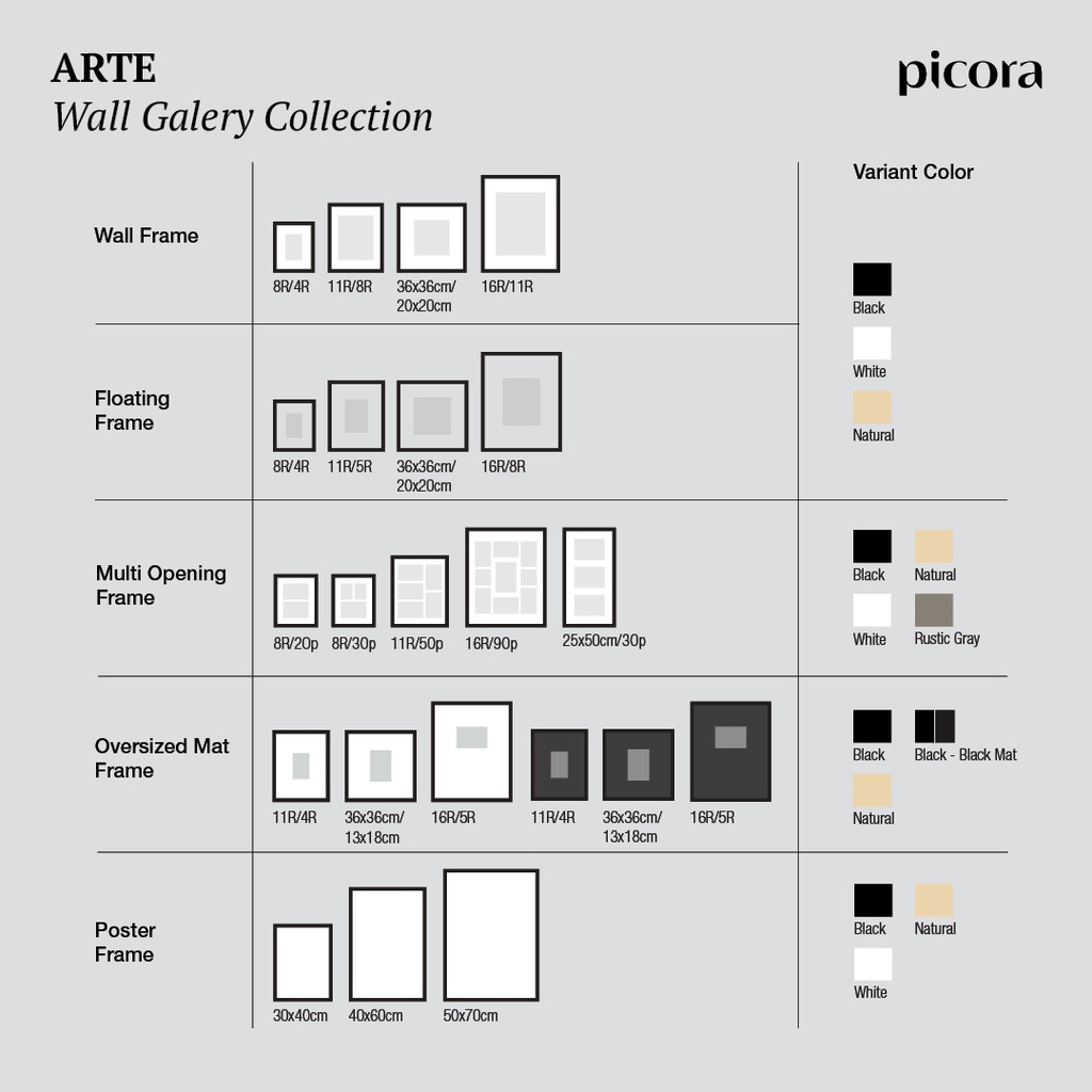 PICORA ARTE Multi Opening Frame 40x50cm 16R/9op Bingkai Foto Dinding